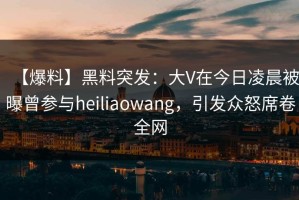 【爆料】黑料突发：大V在今日凌晨被曝曾参与heiliaowang，引发众怒席卷全网