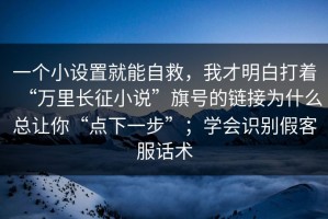 一个小设置就能自救，我才明白打着“万里长征小说”旗号的链接为什么总让你“点下一步”；学会识别假客服话术