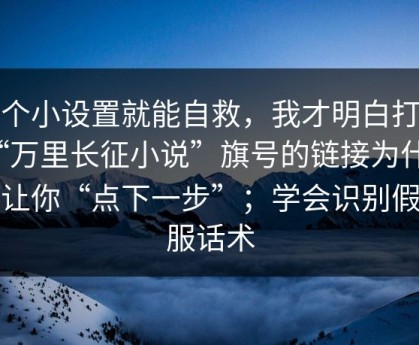 一个小设置就能自救，我才明白打着“万里长征小说”旗号的链接为什么总让你“点下一步”；学会识别假客服话术