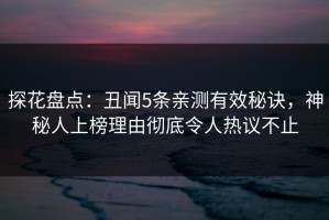 探花盘点：丑闻5条亲测有效秘诀，神秘人上榜理由彻底令人热议不止