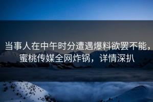 当事人在中午时分遭遇爆料欲罢不能，蜜桃传媒全网炸锅，详情深扒