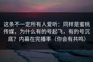 这条不一定所有人爱听：同样是蜜桃传媒，为什么有的号起飞，有的号沉底？内幕在完播率（你会有共鸣）