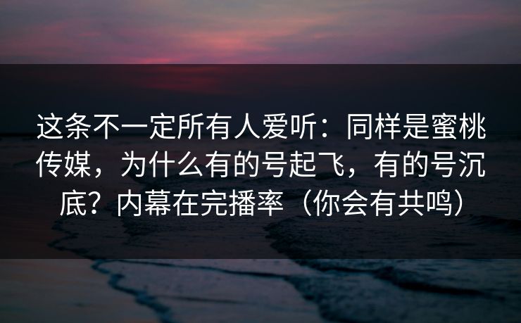 这条不一定所有人爱听:同样是蜜桃传媒,为什么有的号起飞,有的号沉底?内幕在完播率(你会有共鸣) 这条不一定所有人爱听:同样是蜜桃传媒,为什么有的号起飞,有的号沉底?内幕在完播率(你会有共鸣)
